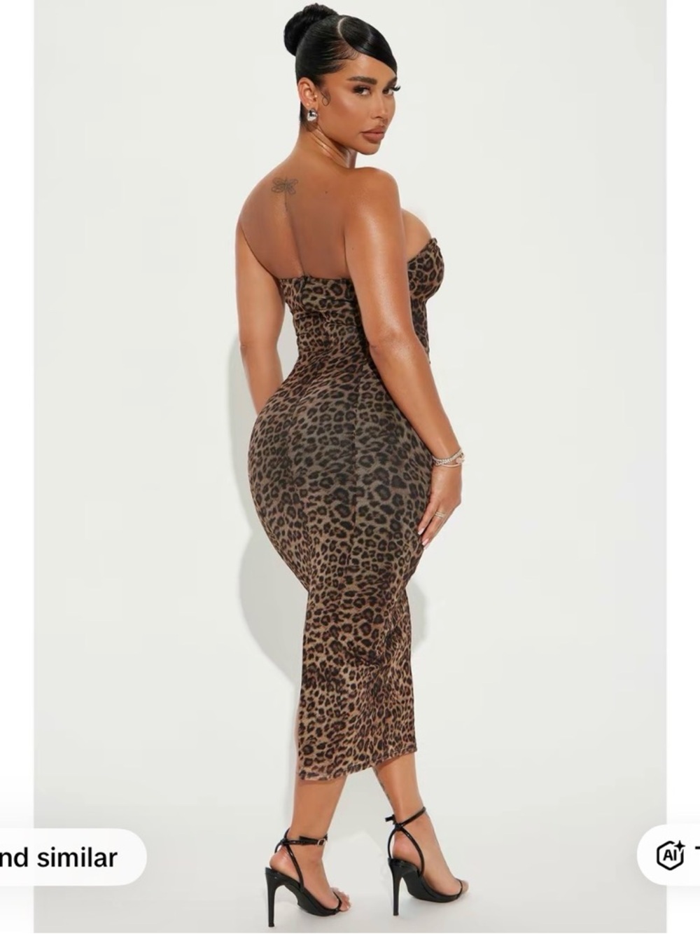 Fashion Nova Leopard Print Strapless Midi Dress - Brown